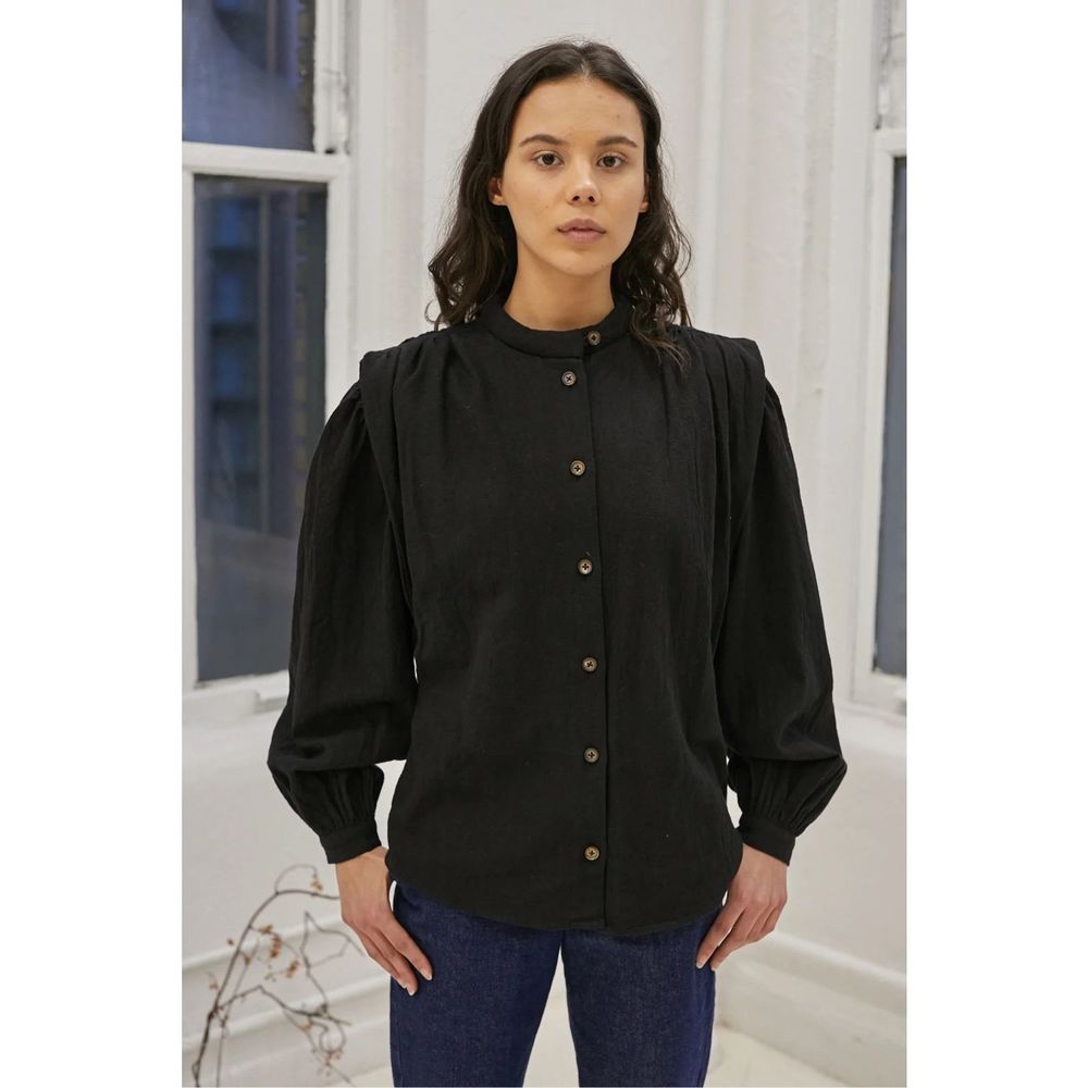 Rujuta Sheth Brooklyn Puff Sleeve Button Front Hand Loom Cotton Sustainable Med